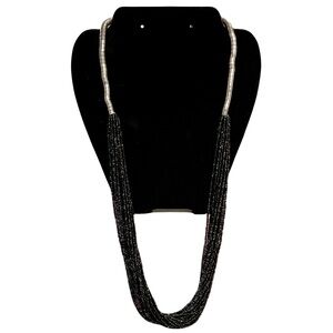 NWOT Premier Designs Multi-Strand Black Beaded with Silver Omega Chain Necklace